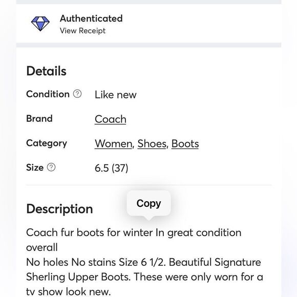 Coach winter boot beautiful fur detailing. Size 6 1/2 - Picture 7 of 7